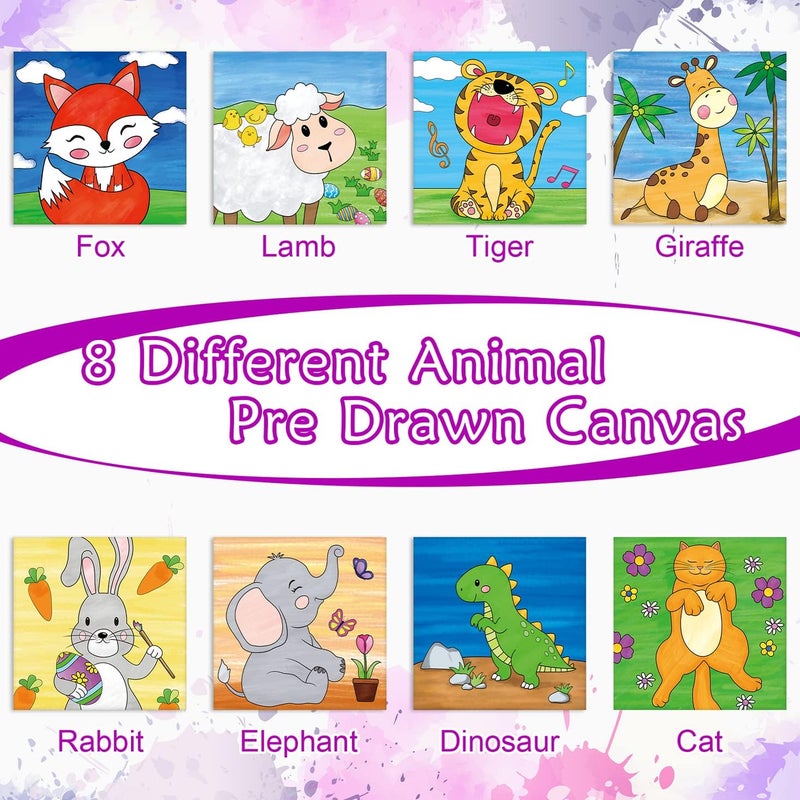 Anseal 8 Pack Pre Drawn Canvas for Painting, 8" X 8" Cute Animals Painting Canvas Bulk, Art Canvases for Painting for Kids Students School Home, Easter Gifts - Image 3